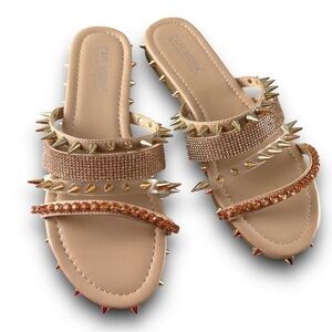 Cape Robbin Tan Xtreme Sandals Studded Rhinestone Embellished Slides Size 8 NWOT